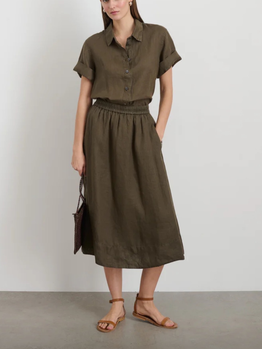 Alex Mill Maddie Linen Cotton Skirt Olive Green Medium